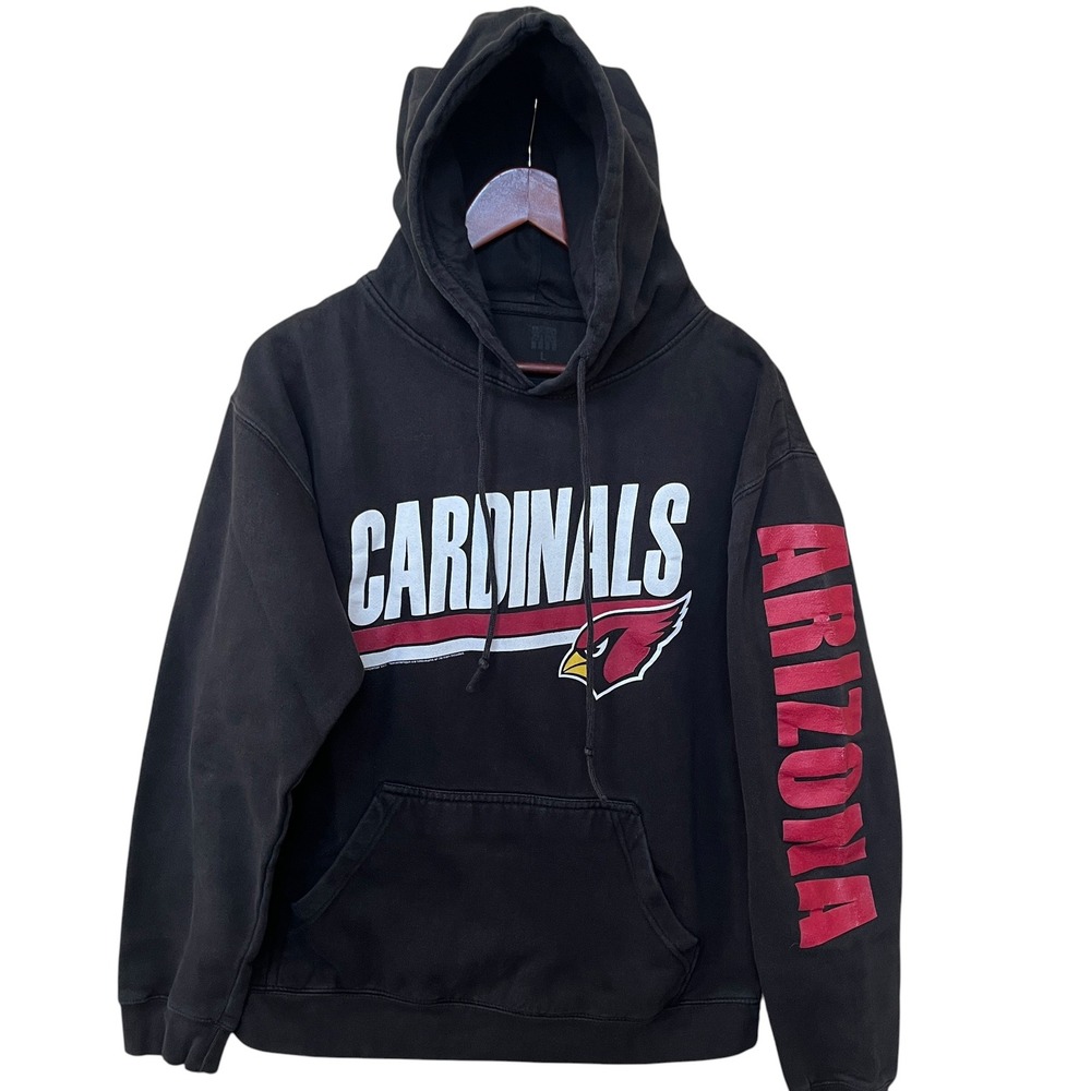 NFL Arizona Cardinals Mens Black Pullover Hoodie Sweatshirt Large Logo Sleeve